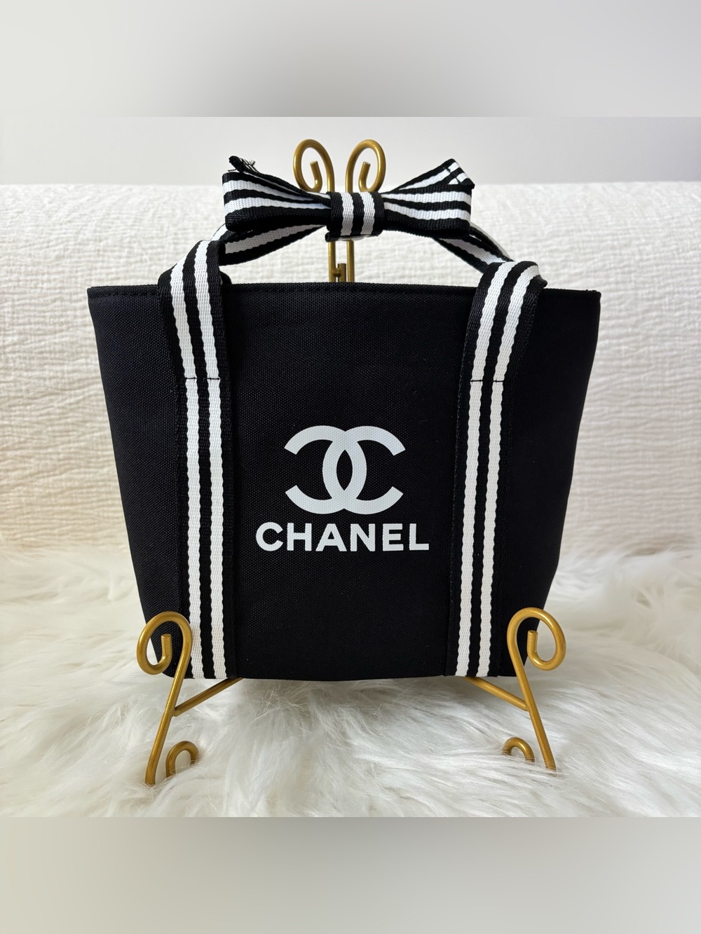 CHANEL Novelty Ribbon Mini Tote Bag Black with white Japan GWP 2023 NEW